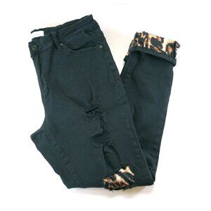 KanCan Women's Black Animal Print Roll Up Pants Size XL 15 34 Waist